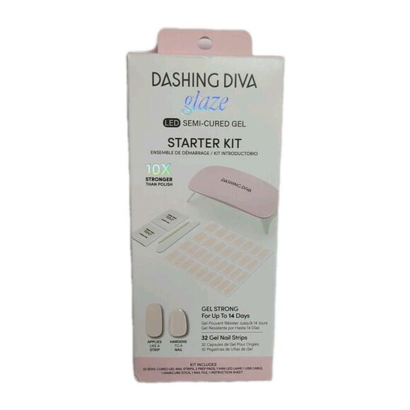 Dashing Diva Glaze Strong Starter Kit Semi Cured Gel LED Lamp 24 Gel Strips Pink - Picture 1 of 9